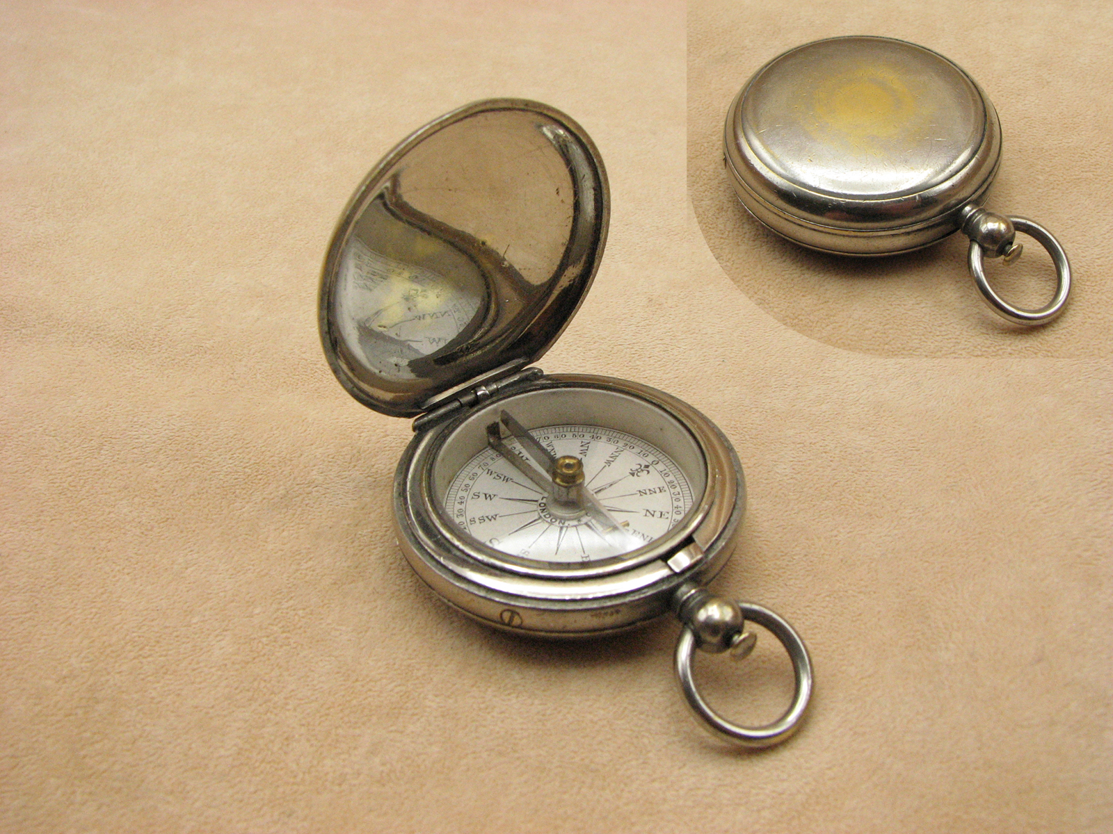 Dollond Victorian hunter cased pocket compass with gemstone needle